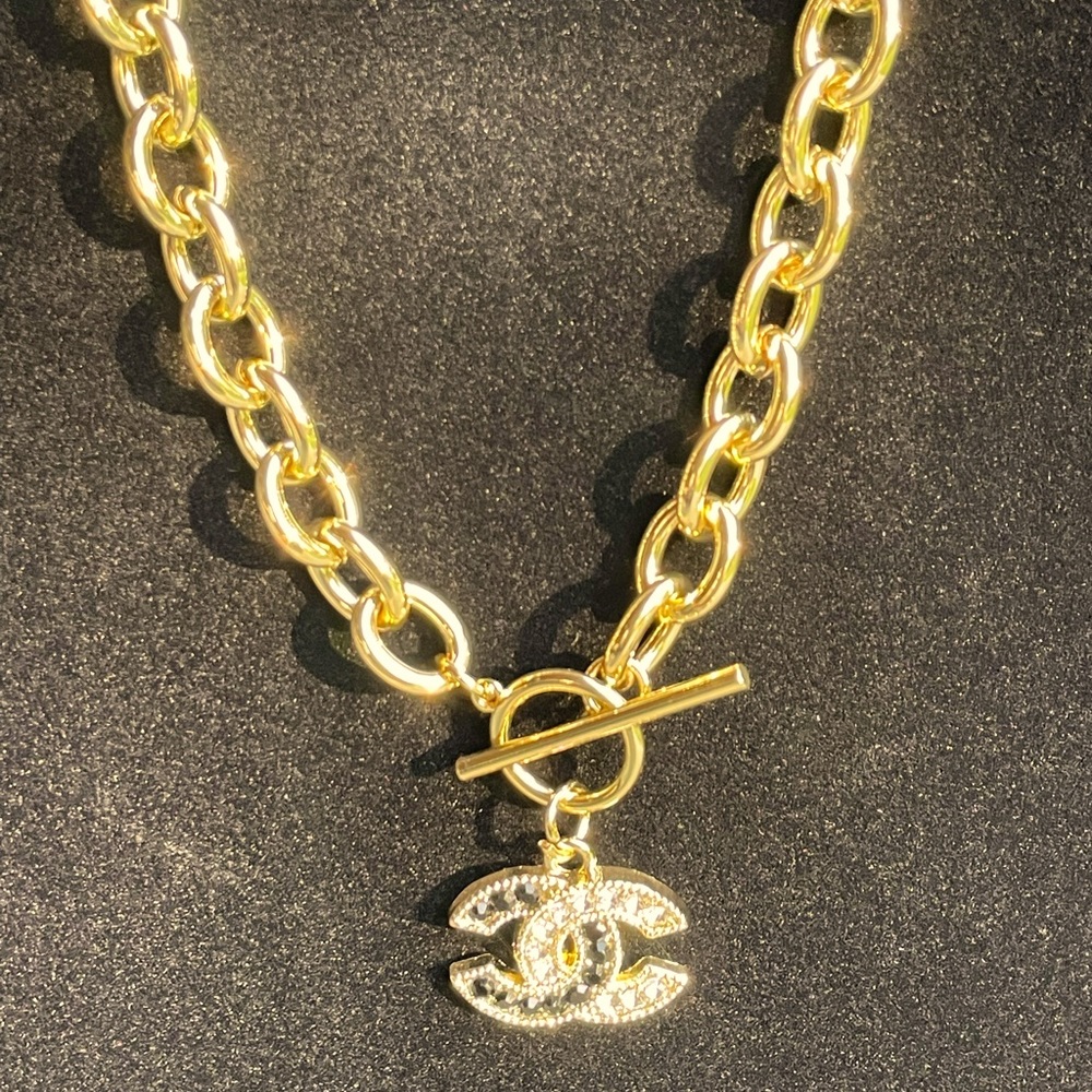 Amazing Upcycled CC Chanel Zipper Pull Chunky Toggle Clasp Necklace/Choker